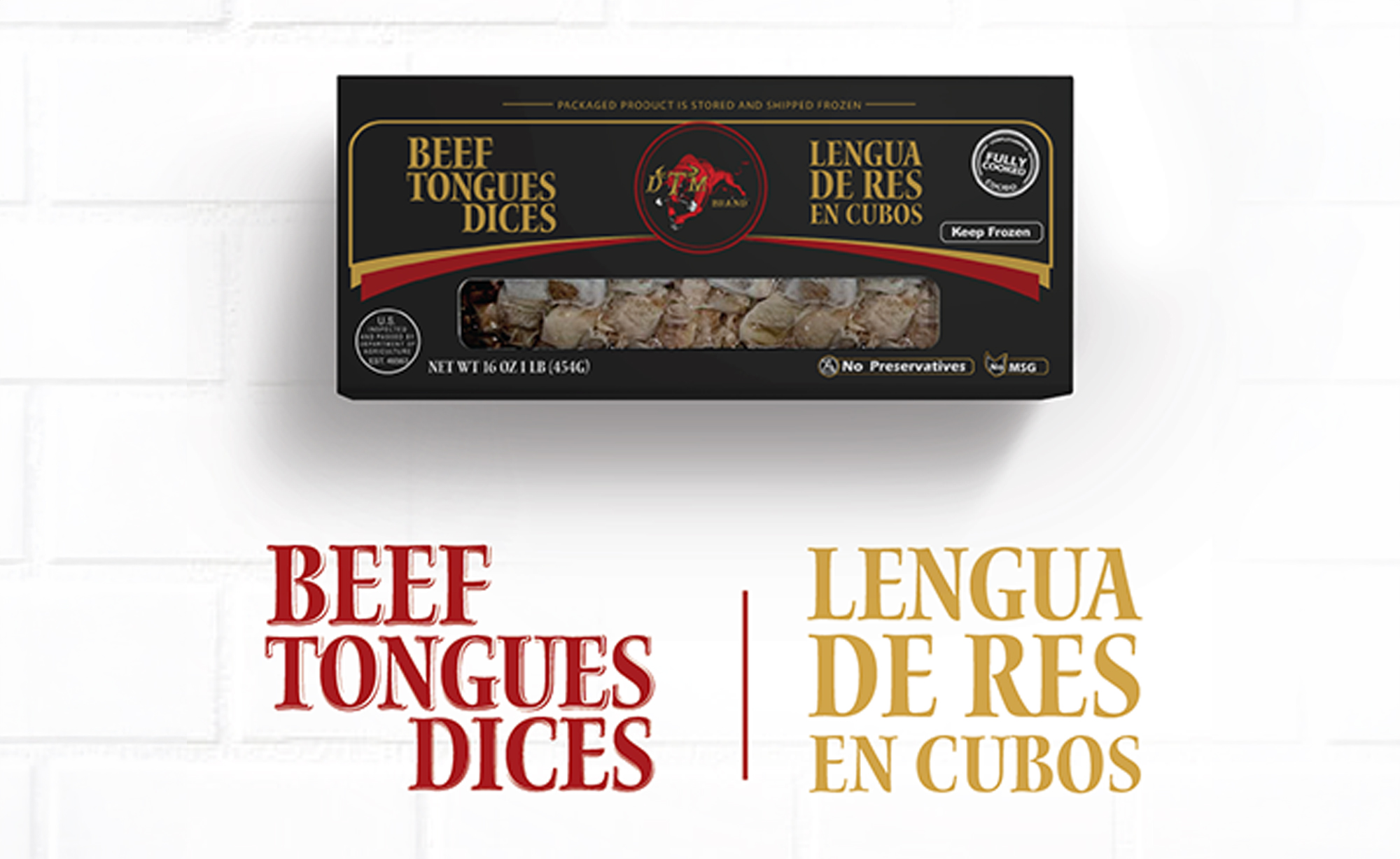 DTM Brand Beef Tongue Diced — Lengua de Res en Cubos
